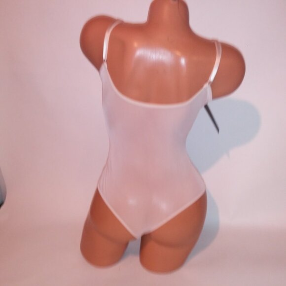 Extreme Look Lingerie One Piece Teddy Bodysuit Beige Lace Sheer Snap Up Bottom U - Picture 10 of 13